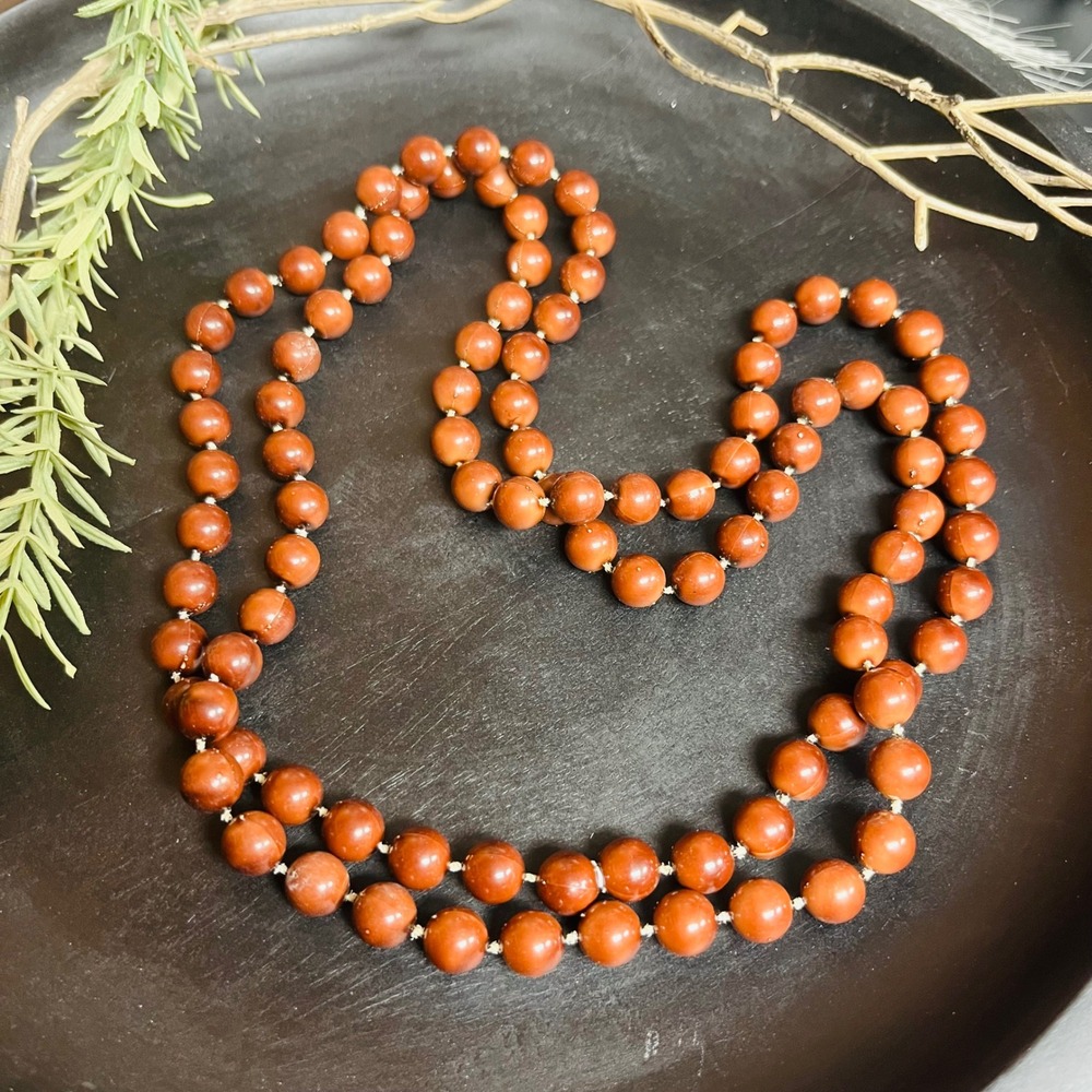 Vintage Rust Brown Beaded Necklace 44‎ Inch | Long Acrylic Beads Spacer Knots
